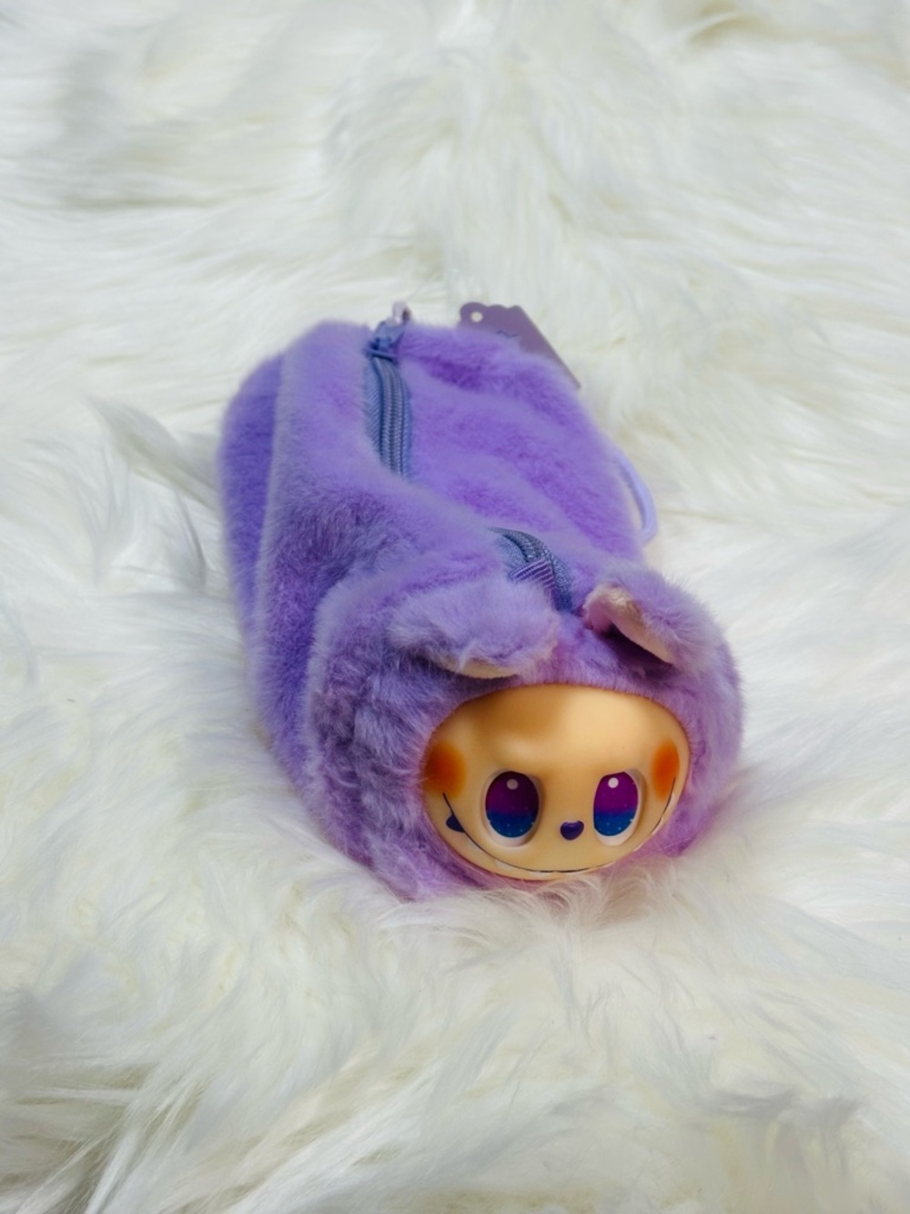 Plush Purple Labubu Kids Pencil Case Bag with Cute Face